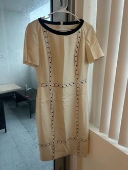 Rena Lange Cream Sheath Dress with Black Trim