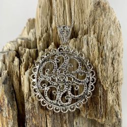 New Sterling Silver Mandala Meditation Pendant With Chain