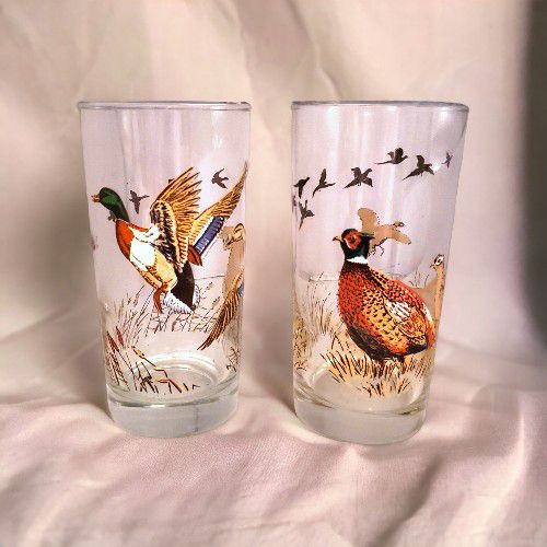 Set of 2 Vintage Libby Pheasant High Ball Drinking Glasses