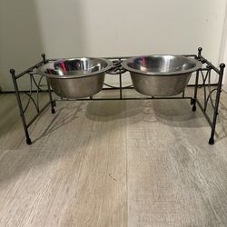 Elevated Dog Bowl Stand with 2 Stainless Steel Bowls. Small to Medium Dogs