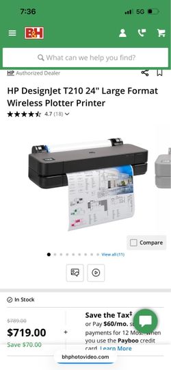 HP Designjet T210 24" Large Format Wireless Plotter Printer