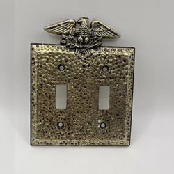 EDMAR Vintage Hammered Brass Eagle Double Light Switch Plate Cover