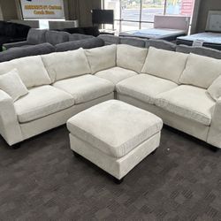 Light Beige Comfy Sectional With FREE OTTOMAN