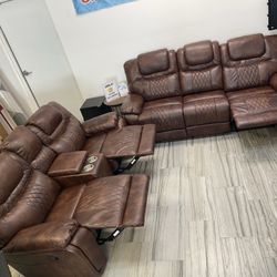 Santiago Brown Leather Reclining Sofa And Loveseat. Both Pieces For $899. Easy Finance. Same-Day Delivery.