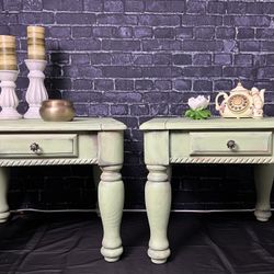 Refinished Solid Wood Green End Tables With Drawers ***FREE LOCAL DELIVERY***