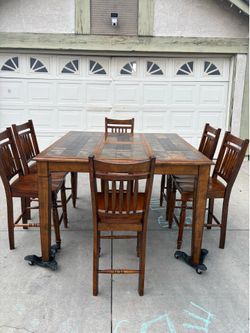 Wooden dining table With Tile top and 6 Chairs