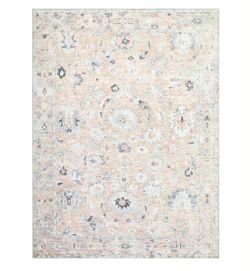 My Texas House Everly Cream Washable Area Rug, Vintage Floral Medallion Design, 5 ft 3 in x 7 ft 8 in, 100% Polyester, Low Pile, Fade Resistant