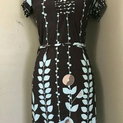 FOREVER Brown & Teal Floral Leaf Short Sleeve Tunic Stretch DRESS Boho Juniors S