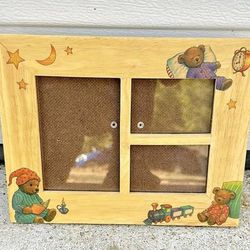 Wood Handcrafted Teddy Bear Sleep Scenes 3 Opening Photo Picture Collage Freestanding Wall Hanging Frame Home Child Bedroom Decoration Accent