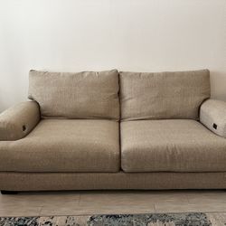 3 Person Tan Fabric Couch With USB Ports