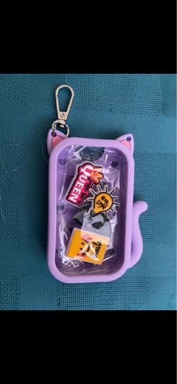 Purple Cat Silicone Pouch Keychain with Charms