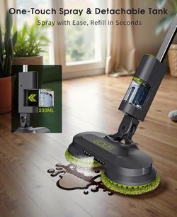 Cordless Electric Mop, Lightweight Electric Floor Mop with Detachable Water Tank, Water Sprayer & LED Headlights, Self-Propelled Floor Cleaner for Har