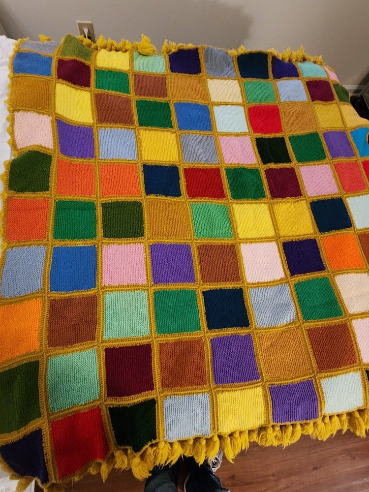 Vintage Granny Square Afghan Blanket 55x55