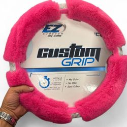 Grip EZStretch Plush Pink Steering Wheel Cover w Rhinestones