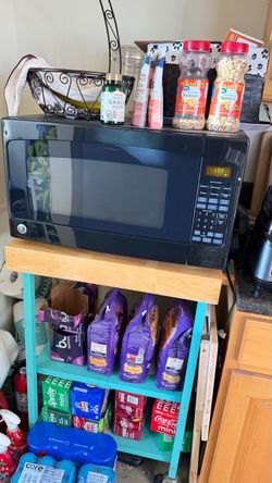 Large GE Microwave with butcher block cart