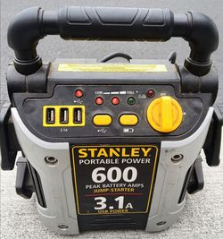 STANLEY J309 Portable Power Station Jump Starter: 600 Peak/300 Instant Amps, 3.1A USB Ports, Jumper Cables
