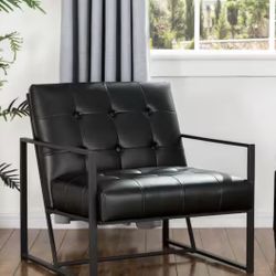 Black Faux Leather Tufted Arm Chair 
