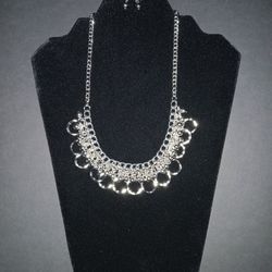 Silver Ring Necklace with Earrings