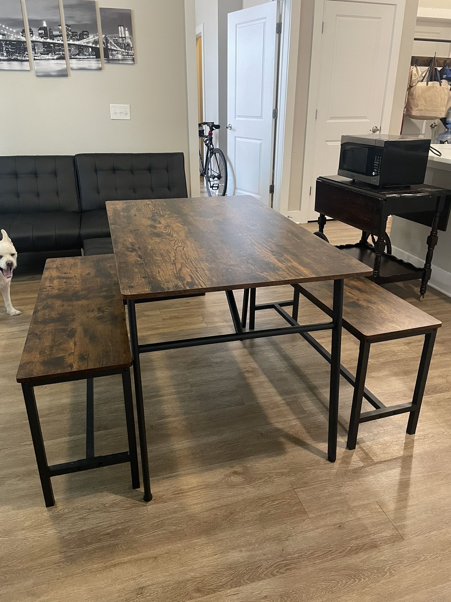 VASAGLE 47 Inches Dining Table,Kitchen Table,Sturdy Steel Frame,for Dining Room with benches