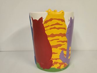 Vintage Ann Ormsby 90s Fat Cats Trash can with Mouse Cat Decor