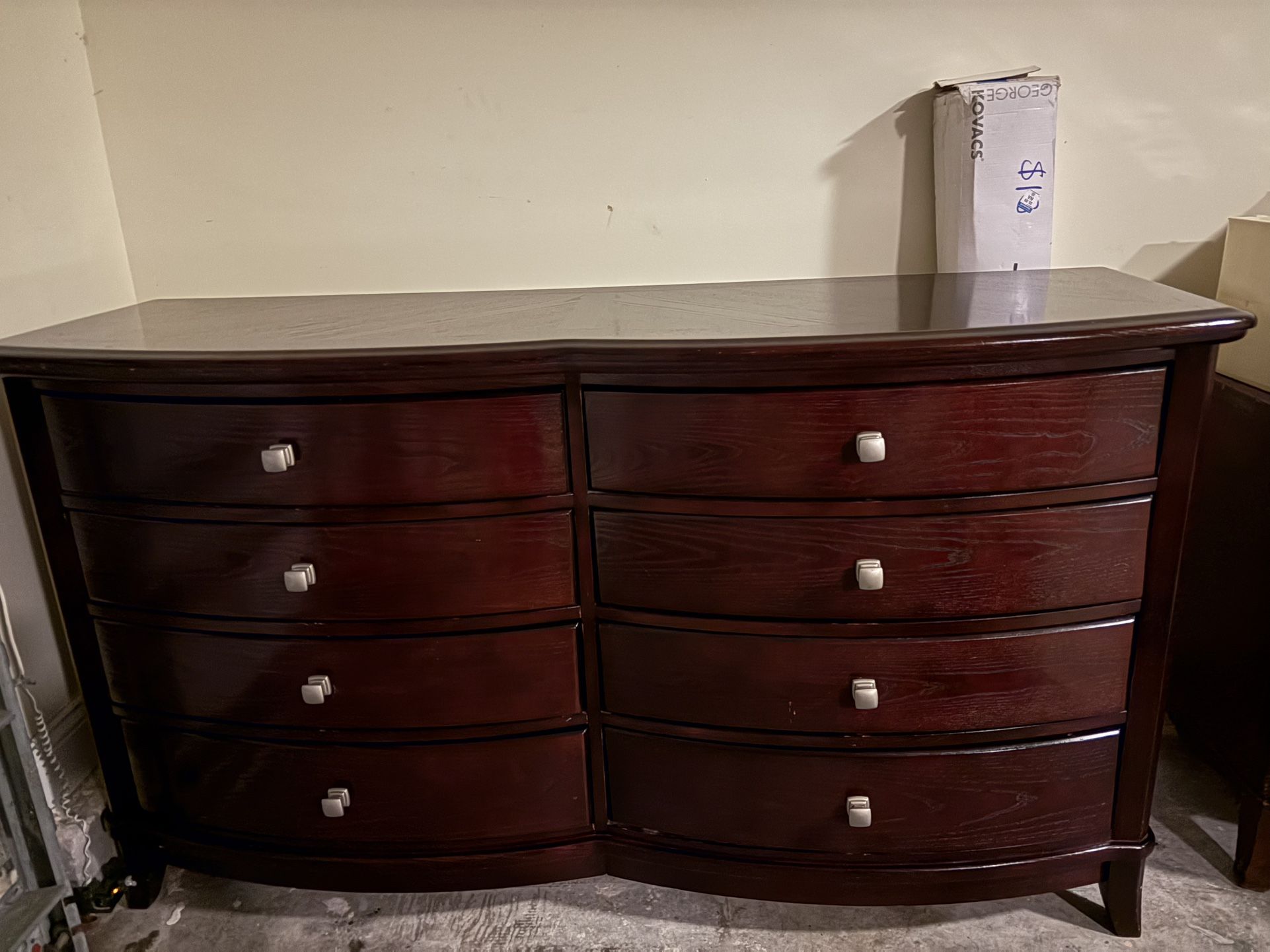 Beautiful All Wooden 8 Drawer Long Dresser With Matching Huge Mirror