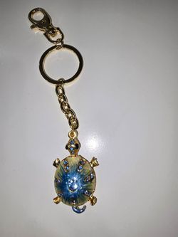 Turtle Charm Keychain with Rhinestones