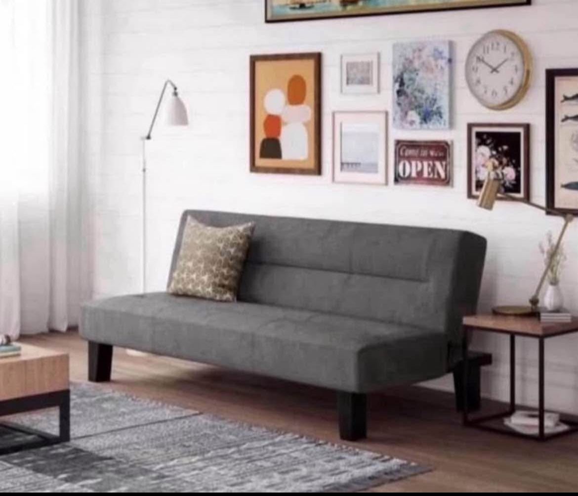 Futon with Microfiber Cover, Gray Microfiber