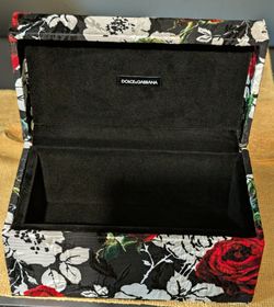 Dolce & Gabbana RARE Old Stock Outer Stitched Rose Logo Jewelry Box~8"x4.6"x4.5".