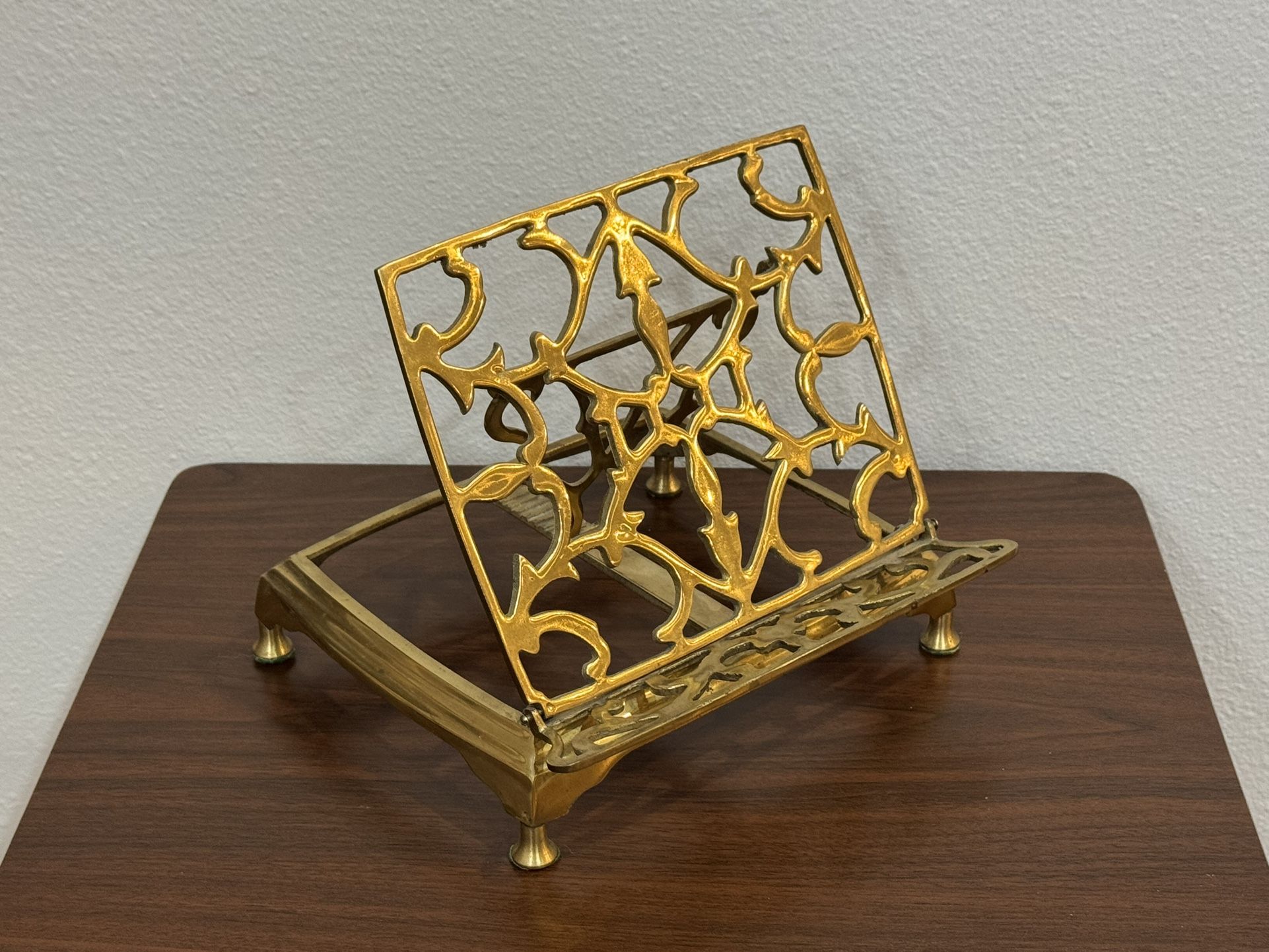 Large Solid Brass Folding Footed Book Display Stand Easel