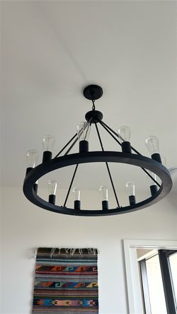 Black Metal Ring Chandelier with Edison Bulbs