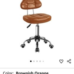 Square Minimalist Swivel Stool with Wheel for Work SPA Shop Massage Height-Adjustable and Cost-Effective Rolling Stool Chair with Back (Orange-Brown)
