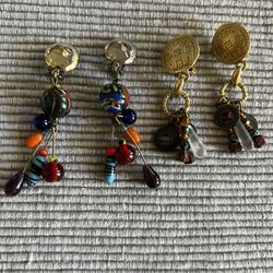 Very Boho / Asian Clipon Earrings  - Gold Tone And Silver