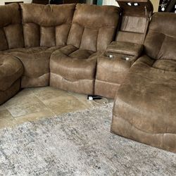 Massaging Sectional, Power Chaise, 2 End Recliners with Reading Lights.