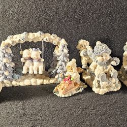 Lot Of 5 Vintage Winter Figurines Each 4"-5" Tall, 3"-6" Wide. Marked For Quick Sale! 