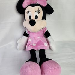 Disney MINNIE MOUSE Pink & White Polka-Dots Dress & Bow Plush 19" . 
