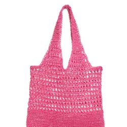AQUA Women's Pink Solid Crochet Double Flat Strap Tote Handbag Purse $69 Retail