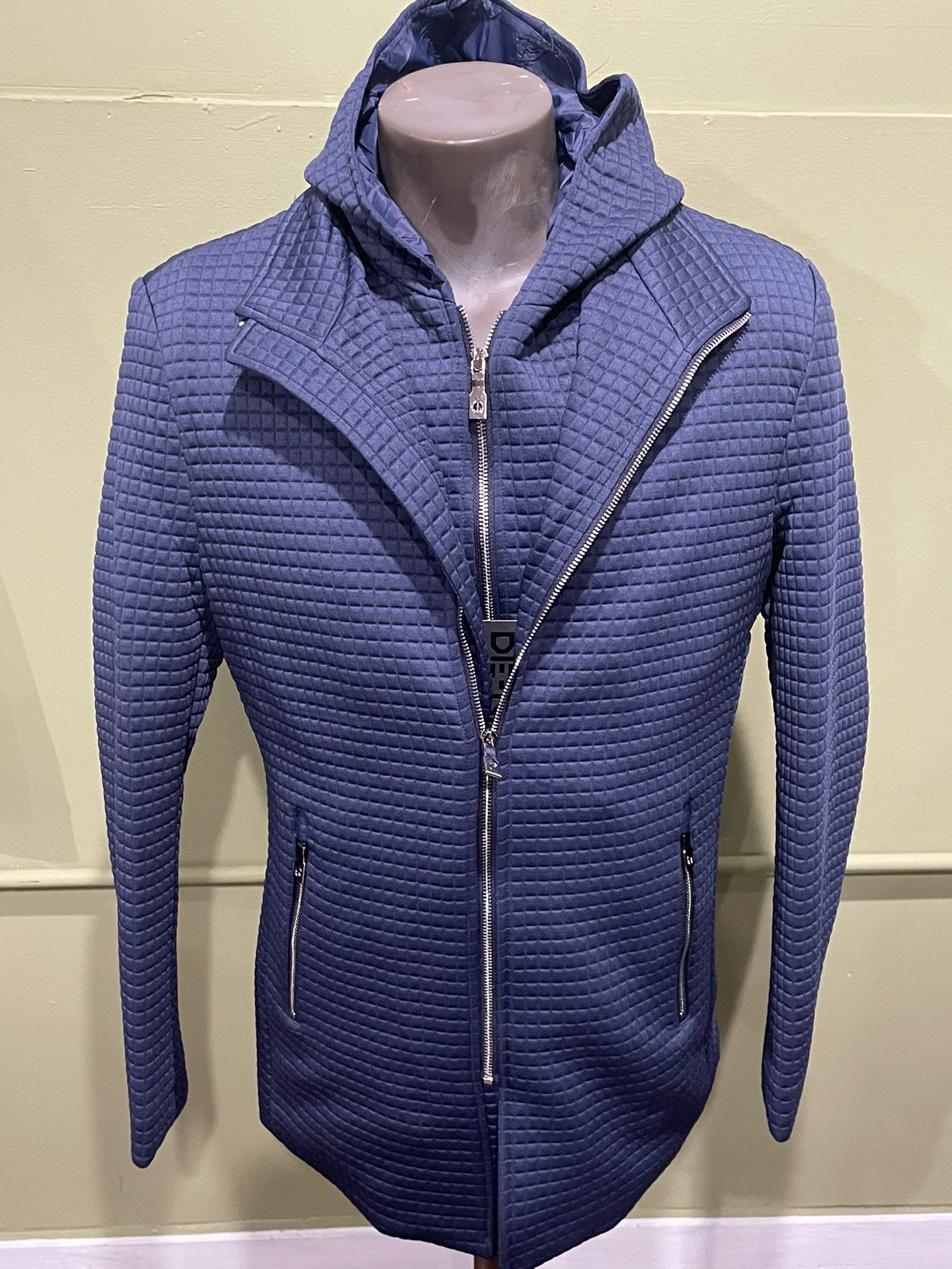 Deniko Jacket Hoody Blue Modern Fit Side Pockets