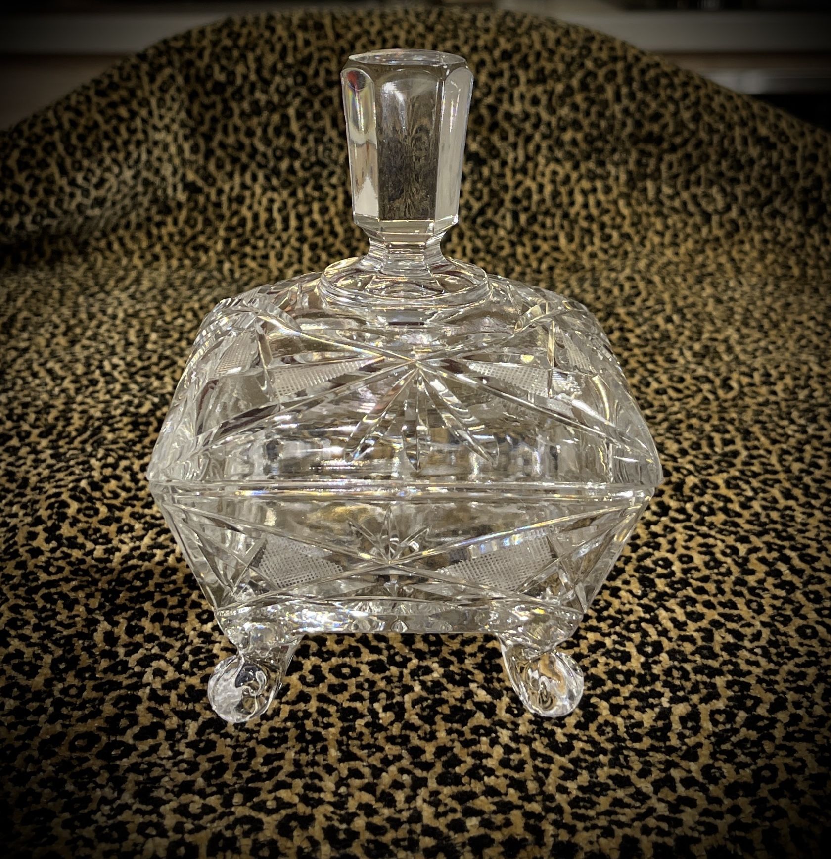 Cut Lead Crystal Candy or Trinket Dish with Lid