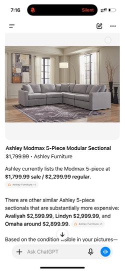 Ashley Modmax 5-Piece Modular Sectional Sofa Delivery available