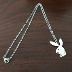 Sterling Silver Plated Necklace with Playboy Bunny/ Hot New Gift 2023 Drip Hip Hop Paparazzi Wear/ We Ship Fast!