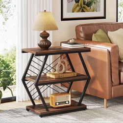 Industrial End Table S-ide T-able with 3 Sto-rage Shelv-es & M-etal Frame $70 for one $120  for set of two 