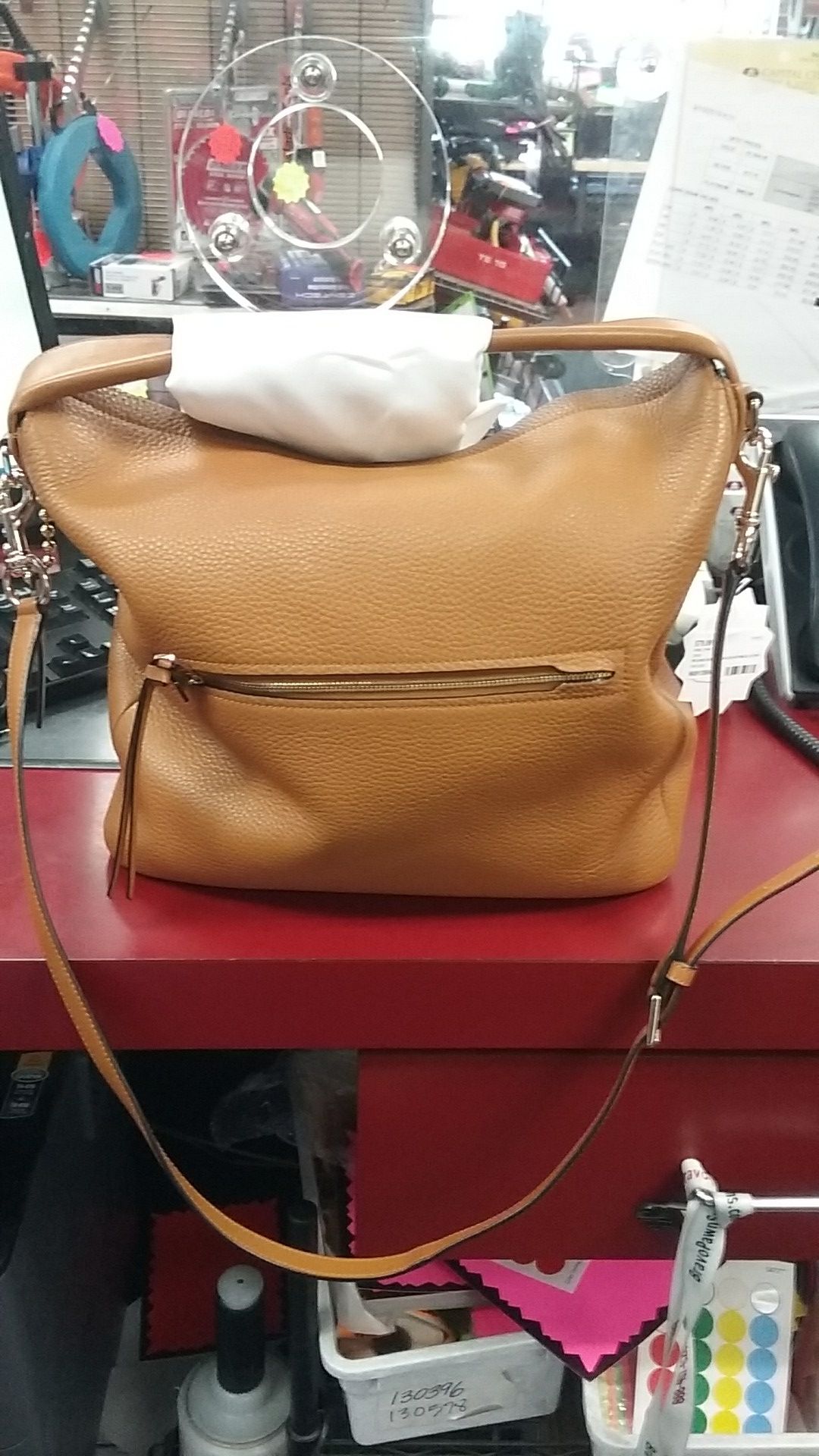 Coach D1421-31623 pre owned medium brown blacker pebbles leather purse/satchel 96091389956