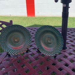 Centerpeice Glass Peacock Pattern 2 Round plates Vietri Italian Hand Painted Peacock Pattern. Very beautiful no chips or cracks.