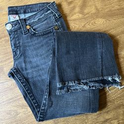 True Religion Women’s Dark Wash Gray Cotton Blend Flare Denim Jeans size 29