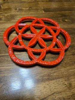 Red Enameled Cast Iron Trivet