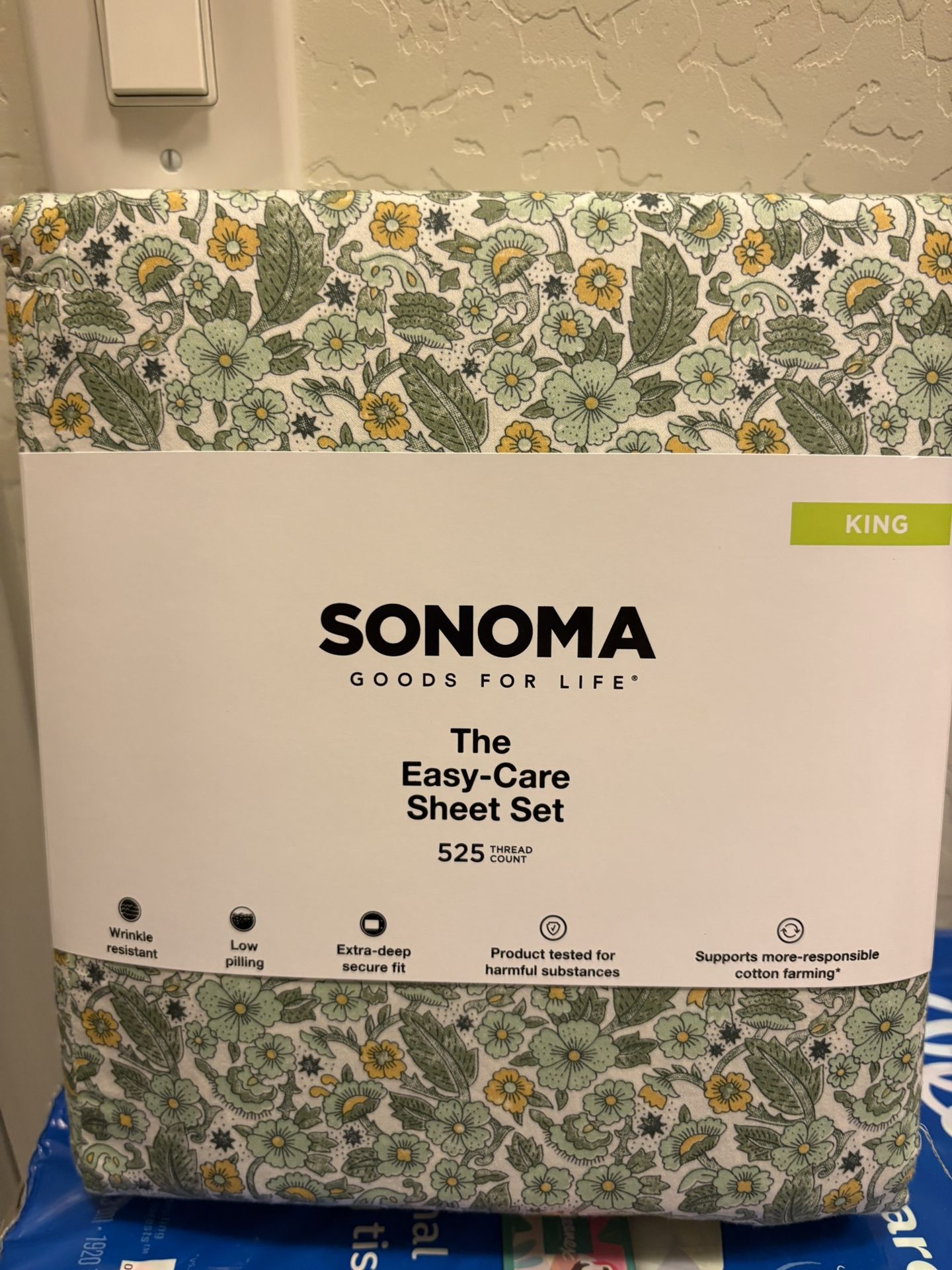 NEW Sonoma Green Floral King Sheet Set