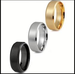 3pcs Stainless Steel Ring Men's Wedding Ring, Cool Simple Ring 8MM Wide Ring
