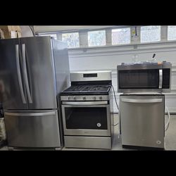 Whirlpool refrigerator, dishwasher, microwave, stove