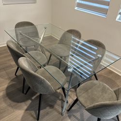 Glass Dining Table (6 Person) & Bar Stools (x4)