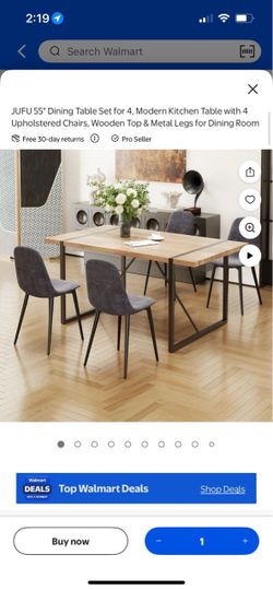 55in. Dining table set for 4, modern kitchen table with 4 upholstered chairs